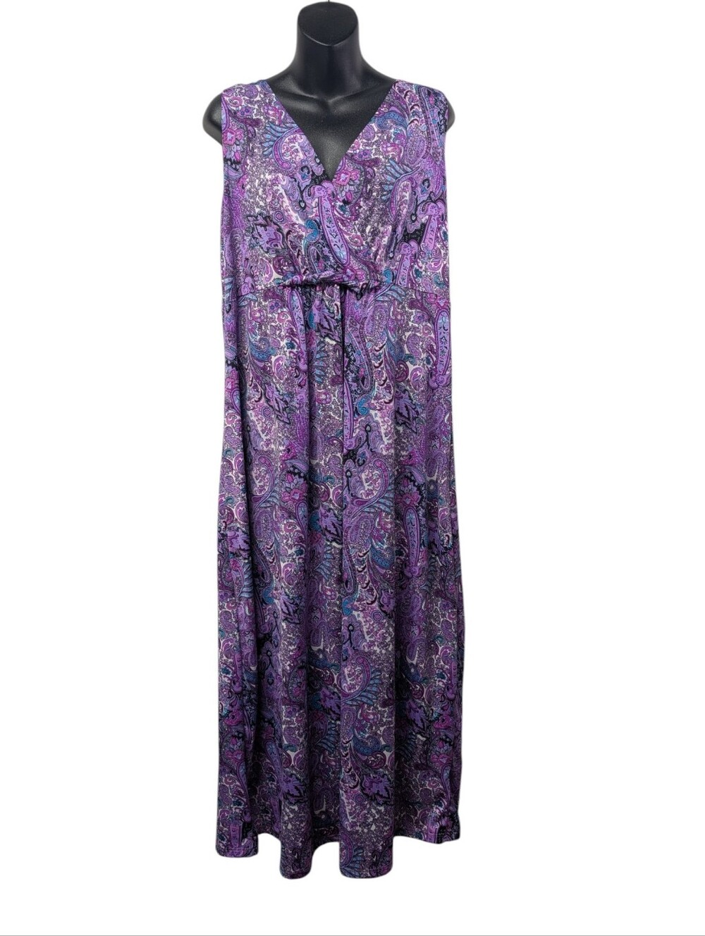 Notations Womens Purple Paisley Sleeveless V-Neck Maxi Dress Size L Soft Stretch